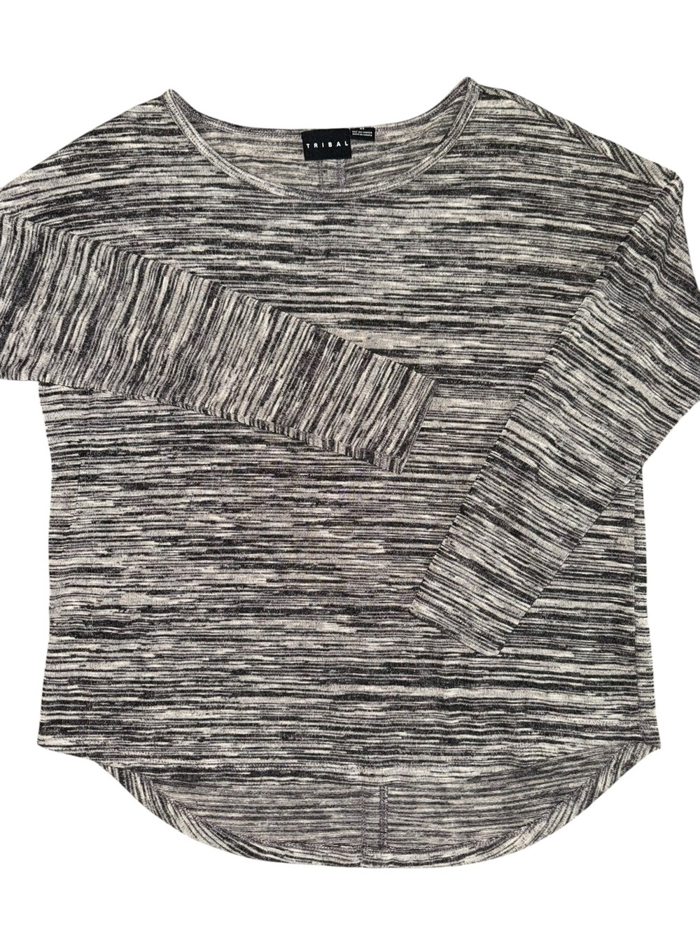 Tribal Space Dye Knit Hi Low Long Sleeve Top XS Black Gray Soft Stretch